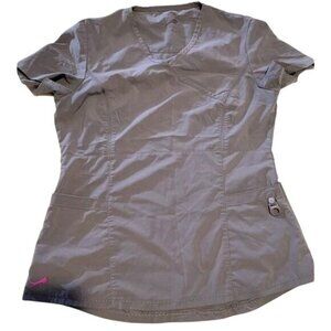 Lynx Womens Charcoal Grey Scrub Top With Pockets & Button Detail Size XS
